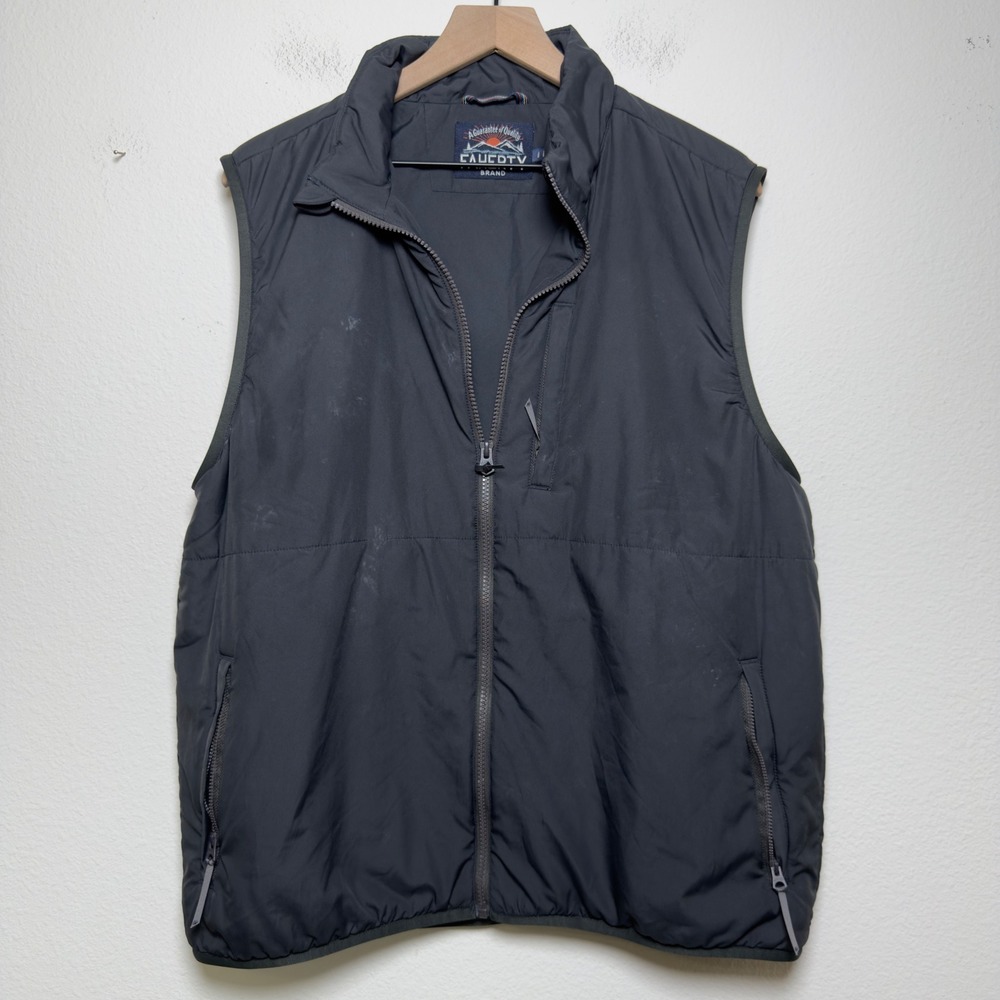 Faherty Men Polyester Vest L Gray Full Zip Padded Pockets Mock Neck Sleeveless